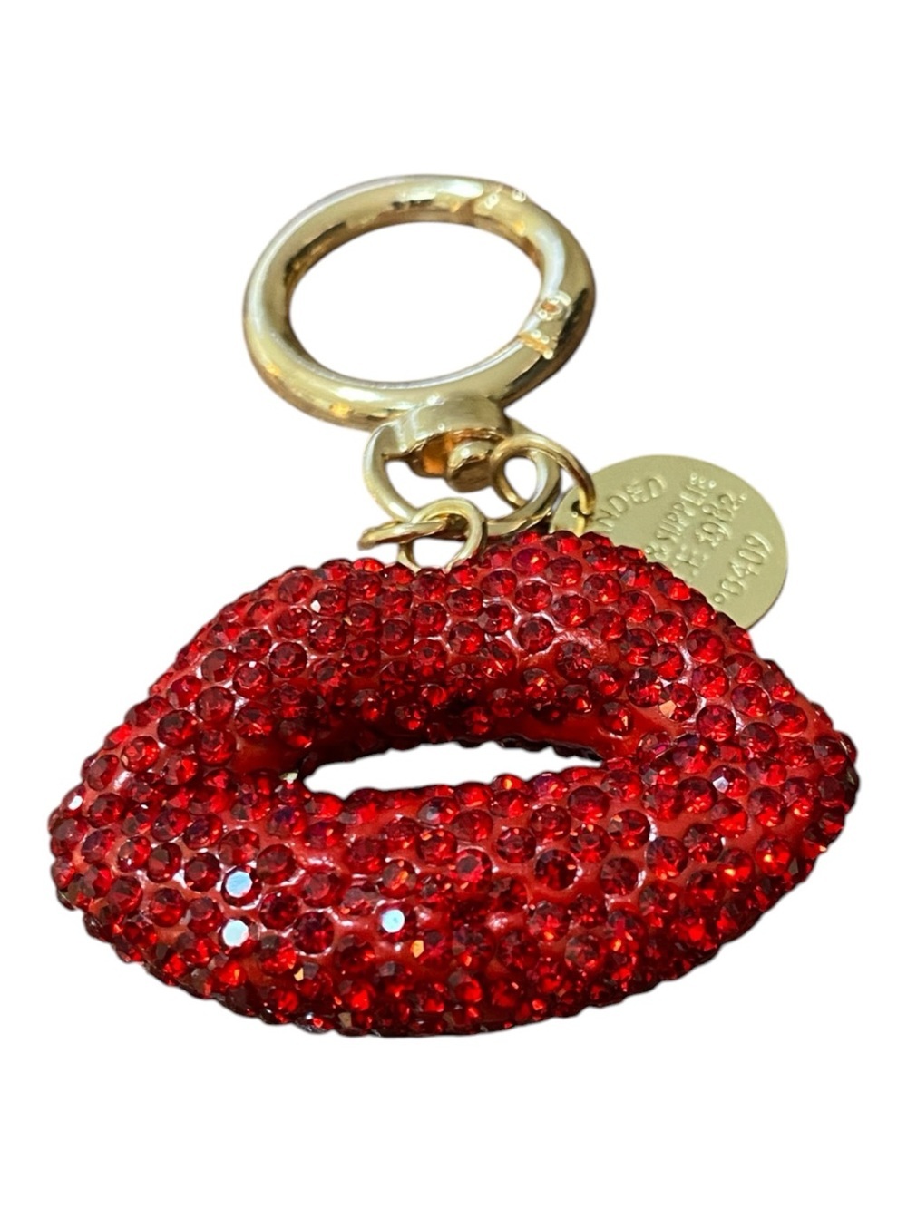 Red Crystal Lip Keychain with Gold Hardware - Picture 2 of 8